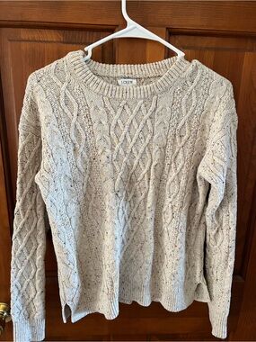 J. Crew Oatmeal Speckled Cable-Knit Crewneck Sweater